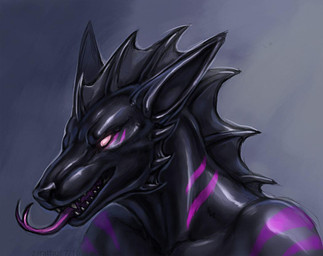 anthro forked_tongue glowing glowing_eyes gradient latex male membrane_(anatomy) solo spines stripes tongue tongue_out rakisha zarathus raak bat mammal