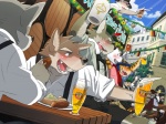 alcohol anthro banner beer beverage blush bow_(feature) bow_in_front bow_tie bunting_(banner) cloud container cup decoration drinking drunk flag flag_(object) flower food furniture german german_flag germany glass group holding_container holding_cup holding_object holidays lederhosen logo logo_print male meat outside plant print_container product_placement sausage sky substance_intoxication table toasting flcg oguu0319 bitburger erdinger franziskaner oktoberfest canid canine canis mammal wolf 2010 4:3