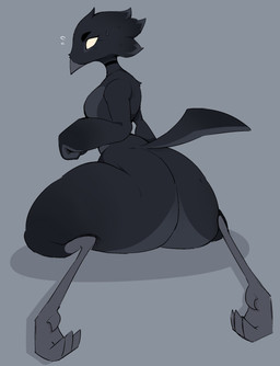 anthro beak big_butt black_body black_feathers bodily_fluids breasts butt choker countershade_arms countershade_butt countershade_torso countershading eyelashes feather_hands feathers feet female flying_sweatdrops grey_background grey_talons huge_butt huge_thighs jewelry necklace no_pupils nude simple_background small_breasts solo sweat sweatdrop tail tail_feathers talons thick_thighs toes vetarix carrie_gray_(vetarix) avian bird corvid corvus_(genus) crow oscine passerine 2024 absurd_res hi_res
