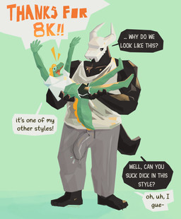 anthro biped black_body black_sclera bone bottomwear bridal_carry bulge carrying_another celebration clothing detailed_bulge dialogue erection erection_under_clothing eyewear frill_(anatomy) genital_outline glasses green_body grey_bottomwear grey_clothing grey_pants grey_sweatpants male male_anthro multicolored_body pants penis_outline plantigrade question requesting sex_request shirt simple_background skull skull_head speech_bubble sweatpants tail talking_to_another talking_to_partner talking_to_viewer tank_top text topwear two_tone_body wearing_glasses yellow_frill luvamisguilty luvam_(luvamisguilty) maeryn_(luvamisguilty) demon lizard reptile scalie sleep_paralysis_demon absurd_res english_text hi_res