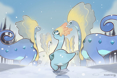 ambiguous_gender blue_body blue_scales detailed_background evergreen_tree feral forest frill_(anatomy) group head_crest head_frill herd looking_back looking_up membrane_(anatomy) membranous_frill open_mouth pine_tree plant scales snow snowing spikes spikes_(anatomy) tree walking squeegool nintendo pokemon amaura aurorus dinosaur fossil_pokemon generation_6_pokemon pokemon_(species) prehistoric_species reptile saurischian sauropod sauropodomorph scalie shiny_pokemon 3:2