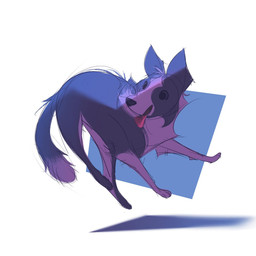 ambiguous_gender feral fur happy multicolored_body multicolored_fur quadruped solo tail tongue tongue_out itsdanfango canid canine canis domestic_dog mammal 1:1 2019 hi_res