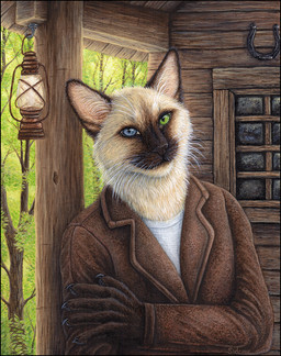 5_fingers anthro biped black_border black_claws black_nose border brown_body brown_clothing brown_fur brown_topwear cabin claws clothed clothing detailed_background fingers forest front_view fur heterochromia jacket lamp lantern looking_at_viewer male multicolored_body multicolored_fur outside plant realistic shirt solo standing topwear tree two_tone_body two_tone_fur whiskers white_body white_clothing white_fur white_shirt white_topwear window sidonie diato_maceous colorpoint domestic_cat felid feline felis mammal oriental_shorthair siamese_cat 2017 half-length_portrait hi_res oil_painting_(artwork) painting_(artwork) portrait signature traditional_media_(artwork) traditional_painting_(artwork)