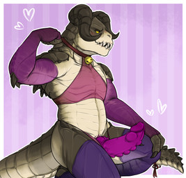 animal_genitalia animal_penis anthro bell blush clothed clothing crossdressing erection fangs femboy genital_slit genitals horn knot legwear male nubbed_penis penis pose purple_penis scales solo stockings tail teeth unusual_anatomy unusual_genitalia unusual_penis iriedono fallout microsoft uptown_(character) deathclaw reptile scalie 2017 digital_media_(artwork)