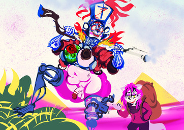 2_horns abstract_art abstract_background anthro backpack balls belly belt big_breasts blood blush bodily_fluids breasts circumcised circumcision_scar clothed clothing collar covered_nipples cybernetics distressed duo fangs female fingers fire flaccid flower genital_scar genitals gesture gun gynomorph hair hand_gesture hand_in_pocket hands_in_both_pockets hat headgear headwear holding_object holding_weapon horn humanoid_genitalia humanoid_penis intersex japanese long_hair machine makeup navel nipples nude open_mouth overweight overweight_anthro overweight_gynomorph overweight_intersex pain penis pink_body pink_hair pink_skin plant pockets pointing ranged_weapon red_eyes rifle rose_(flower) scar scarf simple_background smile standing tattoo teeth thick_thighs weapon weapon_on_shoulder white_body white_skin wide_hips wittless-pilgrim asian_mythology east_asian_mythology japanese_mythology mythology bear canid canine cyborg fox mammal monster spirit yokai 2020 absurd_res colored digital_drawing_(artwork) digital_media_(artwork) hi_res signature watermark