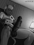 anthro balls bottomless clothed clothing erection genitals inside lamp male masturbation penile penile_masturbation penis sitting solo rinzy asinus donkey equid equine mammal 2019 3:4 hi_res monochrome