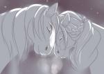 breath duo ear_piercing eyebrows eyes_closed female feral grey_background male mane piercing quadruped side_view simple_background snout snow snowing lapres slaton ellis_(slaton) kalin_(lapres) equid equine horse mammal 2014 digital_media_(artwork) greyscale monochrome sketch