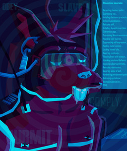 anthro athletic athletic_anthro barbell_piercing barcode barcode_tattoo blue_nose blue_tongue bodily_fluids brainwashing cable dark_room dim_lighting drooling ear_piercing ear_tag fur fur_markings hair hypnosis hypnotic_visor male markings medical_instrument mind_break mind_control nipple_barbell nipple_piercing nipples piercing purple_body purple_fur red_body red_fur red_hair restrained restraints saliva scalpel scientific_instrument scissors screen screen_glow slave solo spiral square_markings submissive submissive_male surgical_instrument tattoo text tongue garbage_art fancy_dawg cel_shading digital_media_(artwork) english_text hi_res krita_(artwork) shaded