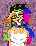 abstract_background anthro collar ear_piercing ear_ring fur hair looking_at_viewer male mastectomy_scar multicolored_body multicolored_fur multicolored_hair piercing psychedelic_background pupils ring_piercing scar solo sparklefur spiked_collar spikes spiral_eyes tan_body tan_fur unusual_pupils x_eye yellow_eyes bluddly zombie_(character) canid mammal half-length_portrait hi_res portrait