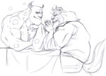 clothing date dating duo eye_contact furniture horn looking_at_another male male/male pecs table wuffinarts beauty_and_the_beast disney monsters_inc pixar beast_(disney) sulley monster