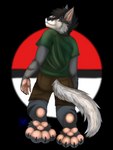 anthro black_hair clothed clothing feet foot_fetish foot_focus fur grey_body grey_fur hair heel_pad hindpaw looking_at_viewer looking_back looking_back_at_viewer male orange_eyes padded_palms pawpads paws plantigrade solo stripes mayawolf nintendo pokemon razor_the_firedog canid canine elemental_creature elemental_humanoid firedog generation_1_pokemon growlithe humanoid mammal pokemon_(species) 2021 3:4 hi_res