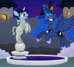 2018 amber_eyes autumn blue_eyes blush book duo equid equine fan_character female feral fountain friendship_is_magic hasbro horn icaron ice inanimate_transformation magic magic_user mammal my_little_pony mythological_creature mythological_equine mythology night outside petrification princess_luna_(mlp) sculpture snow statue story story_in_description transformation unicorn water winged_unicorn wings winter
