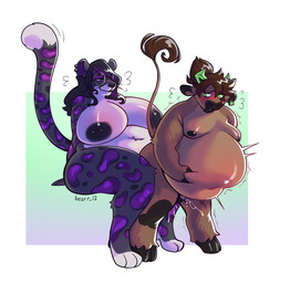 ambiguous_gender anthro balls big_breasts bodily_fluids breasts cum cum_inflation cum_inside duo erection eyewear fur genital_fluids genitals glasses gynomorph gynomorph_penetrating hair holding_stomach huge_breasts inflation intersex intersex/male intersex_penetrating male male_penetrated navel navel_piercing nipple_piercing nipples nude overweight penetration penile penis piercing sex simple_background slightly_chubby smile tail wearing_glasses bearr_12 aurora_(nickncyberspace) slate_the_bull bovid bovine cattle felid mammal pantherine snow_leopard digital_media_(artwork) hi_res