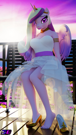 5_toes anthro anthrofied bench clothing crown dress feet female footwear headgear high_heels horn humanoid_feet looking_at_viewer one_shoe_on plantigrade shoes sitting solo sunset tiara toes wings shadowboltsfm friendship_is_magic hasbro my_little_pony mythology princess_cadance_(mlp) equid equine mammal mythological_creature mythological_equine winged_unicorn 2021 3d_(artwork) 4k 9:16 absurd_res blender_(artwork) digital_media_(artwork) hi_res