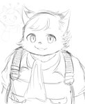 anthro clothing male overalls overweight overweight_male scarf solo young young_anthro watori_games cyberconnect2 fuga:_melodies_of_steel little_tail_bronx boron_brioche chartreux domestic_cat felid feline felineko felis mammal 2021 hi_res monochrome sketch