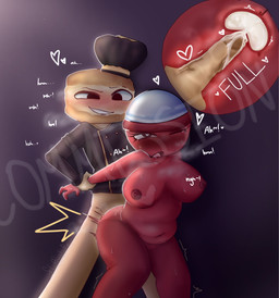 big_breasts big_butt bodily_fluids breasts butt cum cum_inside duo duo_in_panel female genital_fluids genitals in_heat male male/female not_furry nude penis sex thick_thighs fluffystuf_nsfw blushcrunch_studio dandy's_world roblox gigi_(dandy's_world) humanoid hi_res