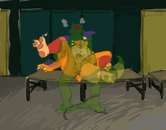 anal anal_penetration anthro anus athletic athletic_anthro athletic_male back_muscles backsack balls bench bottomwear bottomwear_down breath breathing brown_body butt claws clothed clothing duo finger_claws flaccid foreskin fur genitals green_balls green_body green_scales locker locker_bench locker_room lying machine male male/male male_penetrated male_penetrating male_penetrating_male markings nude on_back on_bench orange_body orange_fur overweight overweight_anthro overweight_male pants pants_down partially_clothed pawpads paws penetration penis rear_view scales sex slightly_chubby slightly_chubby_anthro slightly_chubby_male tail tail_markings tail_motion text toe_claws twitching spicyfish157 five_nights_at_freddy's five_nights_at_freddy's:_security_breach scottgames steel_wool_studios glamrock_freddy montgomery_gator alligator alligatorid animatronic bear crocodilian mammal reptile robot scalie 2022 animated digital_media_(artwork)