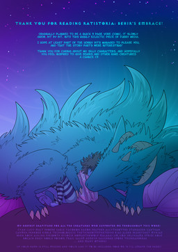 4_horns ambiguous_gender anthro blue_body blue_clothing blue_fur blue_legwear blue_skin blue_thigh_highs brown_hair clothing feral fur hair horn legwear multi_horn multi_limb multi_tail sleeping sleeping_together tail text thank_you thank_you_message thigh_highs pankallisti circe_(pankallisti) duodeko_(pankallisti) canid canine mammal monster murid murine rat rodent comic end_page english_text hi_res