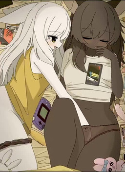 anthro anthro_on_anthro bed black_body black_clothing black_fur black_panties black_underwear blush cellphone clothed clothing detailed_background duo electronics female female/female female_penetrated fingering fingering_partner fur furniture game_boy_advance_console game_console hair hand_in_underwear high-angle_view long_hair navel on_bed panties panties_down partially_clothed penetration phone sex shirt smartphone topwear underwear underwear_down vaginal vaginal_fingering white_body white_fur doremifaso64 game_boy_advance game_boy_family nintendo lagomorph mammal 2025 animated colored shaded short_playtime sound video