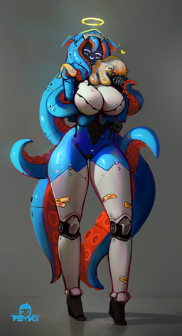 ambiguous_feral ambiguous_gender big_breasts biped breasts duo eyes_closed female female_humanoid feral front_view grey_background halo heart_symbol joints machine pseudo_hair screen screen_face simple_background standing tentacle_hair tentacles thick_thighs psyk323 kraken_(psyk323) animal_humanoid aquatic aquatic_humanoid cephalopod cephalopod_humanoid coleoid humanoid mollusk mollusk_humanoid octopodiform octopus octopus_humanoid robot robot_humanoid 2023 hi_res watermark