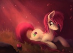 cutie_mark female feral flower grass green_eyes hair lying petals plant quadruped red_hair rose_(flower) solo tail ajvl friendship_is_magic hasbro my_little_pony rose_(mlp) earth_pony equid equine horse mammal pony 2012