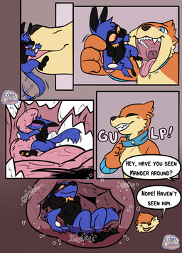 against_surface against_wall ambiguous_gender anthro blush blush_lines bodily_fluids collar collar_pull duo eyes_closed fangs haven't_seen_them hugging_tongue internal micro open_mouth oral_vore organs partially_submerged smile soft_vore sound_effects stomach stomach_acid swallowing swallowing_sound_effect tail tail_motion tailwag teeth text tongue tongue_out vore willing_prey eclairscollection nintendo pokemon caol_(caoleroni) buizel generation_4_pokemon pokemon_(species) riolu comic english_text hi_res