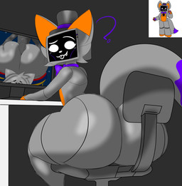 ambiguous_gender anthro big_butt biped butt chair clothing duo electronics erection for_a_head furniture genitals hat headgear headwear hot_dogging huge_butt humanoid_genitalia humanoid_penis looking_at_porn looking_at_viewer machine male male/ambiguous on_chair penis pornography roflpix_(pursuitcore) screen screen_face sex sitting sitting_on_chair solo television top_hat xionthedog pursuitcore roblox animatronic canid canine fox mammal object_head robot screen_head tv_head hi_res sketch