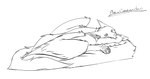 awake comfy dog_bed ear_piercing feathered_wings feathers feral fur furry_tail pet_bed piercing quadruped scuted_hands scutes solo tail wings whenwolvescryout amara_excavar chimera enfield mammal 2024 black_and_white digital_media_(artwork) hi_res monochrome sketch