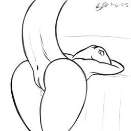 anthro anus bent_over big_butt big_tail bodily_fluids butt contiguous_snout dripping eyelashes female genital_fluids genitals long_tail looking_at_viewer looking_back looking_back_at_viewer nude pupils raised_tail rear_view slit_pupils snout solo tail tail_dimple thick_tail thick_thighs vaginal_fluid_drip vaginal_fluids vaginal_fluids_on_vulva vulva spe overlord_(series) crusch_lulu lizard lizardman lizardman_(overlord) reptile scalie 1:1 2025 absurd_res black_and_white dated digital_drawing_(artwork) digital_media_(artwork) hi_res monochrome signature sketch sketchbook_(artwork)