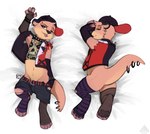 bottomwear clothing dakimakura ear_piercing eyebrow_piercing facial_piercing furgonomics furry-specific_piercing hat headgear headwear low-riding male narrowed_eyes piercing shorts solo tail tail_piercing tongue tongue_out tongue_piercing v-cut elicitie misfits_(band) vtuber chester_the_otter punk_chester mammal mustelid otter absurd_res dakimakura_design hi_res