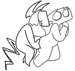 anthro butt butt_grab crooked_tail dipstick_ears duo ear_markings female grope hand_on_butt horn lying male male/female multicolored_ears on_side questionable_consent spooning tail unwanted_attention worried the_weaver boxdog scrimmage digital_drawing_(artwork) digital_media_(artwork) monochrome