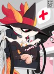 absurd_res anthro bodily_fluids braixen caught chansey clothing disembodied_penis duo female female_penetrated fur generation_1_pokemon generation_6_pokemon genital_fluids genitals hat headgear headwear hi_res hospital humanoid_genitalia humanoid_penis magic_user male male/female male_penetrating male_penetrating_female nintendo orange_body orange_fur penetration penile penile_penetration penis penis_in_pussy pokemon pokemon_(species) ponporio_(artist) red_eyes sex text tongue tongue_out vaginal vaginal_fluids vaginal_penetration vehicle wheelchair witch wizard_hat