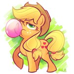 blonde_hair blowing_bubble_gum bubble bubble_gum candy clothing cutie_mark dessert female feral food green_eyes gum hair hat headgear headwear inflating long_hair solo vaporotem friendship_is_magic hasbro my_little_pony applejack_(mlp) earth_pony equid equine horse mammal pony 1:1 2014 signature