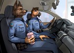 anthro car car_interior clothing driver driving duo inside_car inside_vehicle male motor_vehicle patrol police police_badge police_officer police_uniform uniform vehicle zpd thepimpartist disney zootopia zootopian canid canine canis domestic_dog equid equine horse humanoid mammal wolf hi_res