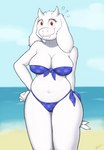 anthro beach big_breasts bikini breasts clothing female seaside solo swimwear two-piece_swimsuit sspore undertale undertale_(series) toriel bovid caprine goat mammal absurd_res hi_res