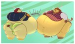 anthro belly belly_to_belly big_belly big_butt border butt clothed clothing duo huge_belly hyper hyper_belly male male/male morbidly_obese morbidly_obese_anthro obese obese_anthro overweight overweight_anthro rumbling_stomach sweater sweater_vest thick_thighs topwear underwear vest white_border ghgbn animal_crossing nintendo elvis_(animal_crossing) mott_(animal_crossing) felid lion mammal pantherine absurd_res hi_res