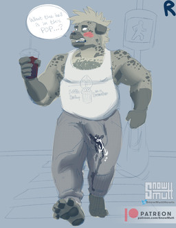 anthro armpit_hair armpit_tuft aroused aroused_male barazoku barefoot beer_belly belly beverage biceps big_belly big_bulge big_muscles big_pecs blonde_hair blush blushing_profusely bodily_fluids body_hair bottomwear brown_body brown_fur bulge chest_hair chest_tuft clothing container crosswalk cum cum_drip cum_dripping_from_penis cum_in_clothing cum_in_pants cum_on_leg cum_on_own_leg cum_on_own_penis cum_on_penis cum_on_self cum_stain cum_through_clothing cum_through_pants cumshot cup detailed_bulge dialogue disposable_cup dripping ejaculating_on_self ejaculation embarrassed embarrassed_anthro embarrassed_expression embarrassed_horny erection erection_under_clothing erection_under_pants feet fur genital_fluids genital_outline genitals grey_bottomwear grey_clothing grey_pants hair holding_container holding_cup holding_object humiliation male manly markings mohawk muscular muscular_anthro muscular_arms muscular_male muscular_thighs orgasm pants pawpads pecs penis penis_outline public public_erection public_humiliation public_orgasm shirt soda solo speech_bubble spots spotted_body spotted_fur spotted_markings tank_top tenting text thick_arms thick_thighs topwear tuft unwanted_ejaculation unwanted_erection unwanted_orgasm wet wet_bottomwear wet_clothing wet_pants white_clothing white_shirt white_tank_top white_topwear yellow_body yellow_fur snowmutt drakirion hyena mammal spotted_hyena absurd_res english_text hi_res url