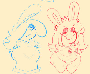 anthro belly belly_overhang blonde_hair blue_eyelids bored bottomless bottomless_anthro bottomless_female breasts closed_frown closed_smile clothed clothed_anthro clothed_female clothing crown dress duo ear_piercing eyelashes featureless_arms featureless_crotch featureless_limbs female frown gem hair hair_over_eye half-closed_eyes happy headgear light long_ears long_hair mouth_closed narrowed_eyes noseless overweight overweight_anthro overweight_female piercing pink_pupils pupils red_eyelashes red_eyelids red_eyes red_line_art ruby_(gem) shirt simple_background smile thick_thighs topwear yellow_background yellow_clothing yellow_dress yellow_ear_piercing yellow_shirt yellow_topwear fizzooka mario_bros mario_plus_rabbids_kingdom_battle mario_plus_rabbids_sparks_of_hope nintendo raving_rabbids rayman_(series) ubisoft rabbid_peach rabbid_rosalina lagomorph mammal rabbid 2023 colored_line_art crossover digital_drawing_(artwork) digital_media_(artwork) lighting sketch