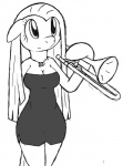 anthro anthrofied big_breasts brass_instrument breasts cleavage clothed clothing dress female hair holding_musical_instrument holding_object long_hair musical_instrument simple_background solo straight_hair trombone white_background wind_instrument tg-0 friendship_is_magic hasbro my_little_pony pinkamena_(mlp) pinkie_pie_(mlp) earth_pony equid equine horse mammal pony black_and_white monochrome