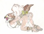 anthro anus backsack ball_gag balls beak biped bound breathable_gag brown_body brown_feathers brown_fur butt feathered_wings feathers fur gag gagged genitals lying male on_front raised_tail simple_background solo submissive submissive_male tail tail_anus white_background wings windpaw mythology redtail avian gryphon mythological_avian mythological_creature 2009