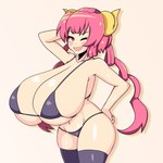 big_breasts bikini breasts clothing female hair horn huge_breasts hyper hyper_breasts legwear navel not_furry one_eye_closed pink_hair solo swimwear thigh_highs two-piece_swimsuit wink iggy_bomb miss_kobayashi's_dragon_maid ilulu horned_humanoid humanoid 1:1 hi_res