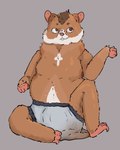 anthro belly brown_body brown_eyes brown_fur chubby_cheeks cross_(marking) diaper feces feet fur looking_away male overweight pink_feet pooping sitting size_difference slightly_chubby smaller_male smile soiled_diaper soiling soiling_diaper solo teeth unclean_diaper used_diaper white_body white_fur morbidcorvidarts doug_(bouncykauda) cricetid hamster mammal rodent 4:5 absurd_res hi_res