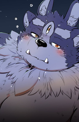 3_eyes anthro blush clothed clothing fur grey_body grey_fur male moobs multi_eye solo tired topless topless_anthro tusks hamagiato lifewonders tokyo_afterschool_summoners tsathoggua_(tas) bust_portrait hi_res portrait