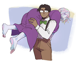 ambiguous_gender barefoot bottomwear bow_tie clothed clothing duo edwardian edwardian_clothing eyewear feather_hair feathers feet glasses hair iridescent iridescent_body male not_furry pants pseudo_hair scales shirt simple_background suspenders teeth topwear starfleetrambo siren_and_scientist edward_(starfleetrambo) oskar_(starfleetrambo) animal_humanoid aquatic aquatic_humanoid human humanoid mammal oarfish_humanoid siren digital_media_(artwork) sketch trans_(lore) trans_man_(lore)