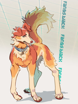 5_toes blue_collar blue_eyes collar collar_only dark_eyelids dog_tags feet feral floppy_ears fluffy fluffy_tail folded_ears fur half-closed_eyes looking_at_viewer male narrowed_eyes neck_tuft nude orange_body orange_fur pecs raised_tail shadow simple_background solo tail toes tongue tongue_out tuft white_background white_body white_fur fangs.black canid canine canis domestic_dog mammal hi_res