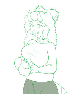 3_horns anthro big_breasts blush blush_lines breasts cellphone clothing electronics eyelashes facial_horn facial_piercing female fingers frill_(anatomy) hair horn long_hair long_tail looking_at_viewer multi_horn nose_horn nose_piercing nose_ring phone piercing ring_piercing smartphone smile solo sweater tail topwear arsenic_iii goodbye_volcano_high ko_op_(game_developer) leslie_(gvh) ceratopsian ceratopsid chasmosaurine dinosaur marginocephalian ornithischian prehistoric_species reptile scalie triceratops 2025 4:5 green_and_white hi_res monochrome