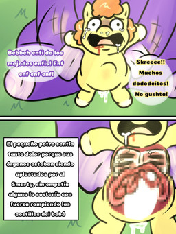 abdominal_bulge abuse adult_on_young age_difference ambiguous_feral ambiguous_gender ambiguous_penetrated blood bodily_fluids bone censored_genitalia child_abuse cum day death dialogue drooling duo feral feral_on_feral feral_penetrated feral_penetrating feral_penetrating_feral forced genital_fluids gore gore_focus guts hair intestines killing male male/ambiguous male_penetrating male_penetrating_ambiguous neonate orange_hair organs outside pain pained_expression painful_penetration penetration purple_body quadruped rape saliva sex snot suffering text torture x-ray_view yellow_body young young_ambiguous young_feral young_penetrated young_raped giggle_fluffy's fluffy_pony fluffy_pony_(species) mammal 3:4 censored comic digital_media_(artwork) hi_res spanish_description spanish_text translated translated_description