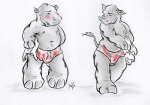 anthro clothed clothing duo male nipples overweight simple_background skimpy slightly_chubby speedo swimwear tail topless towel white_background caravaggia common_hippopotamus hippopotamid mammal rhinoceros