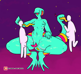3_toes 5_fingers alien_genitalia big_clitoris bodily_fluids breasts bulge clitoris cum cum_inflated_belly cum_inflation cum_inside featureless_feet featureless_hands feet female fingers french_kissing genital_fluids genitals group herm inflation intersex kissing larger_female living_tail long_tongue male monster_girl_(genre) nipple_mouth nipple_tongue penis pregnant pregnant_male size_difference smaller_male tail tail_mouth toes tongue trio unusual_anatomy unusual_tail mevka alien alien_humanoid human humanoid mammal hi_res