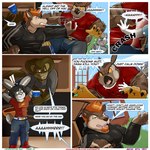 aaron_(artist) andy_porter anthro avian bird bulge canid canine canis clothing cobra cole_(aaron) comic dialogue dray_(aaron) english_text great_horned_owl hi_res horned_owl lagomorph leporid male mammal marcelo_(aaron) noc_(aaron) owl profanity rabbit reptile scalie snake text true_owl url wolf